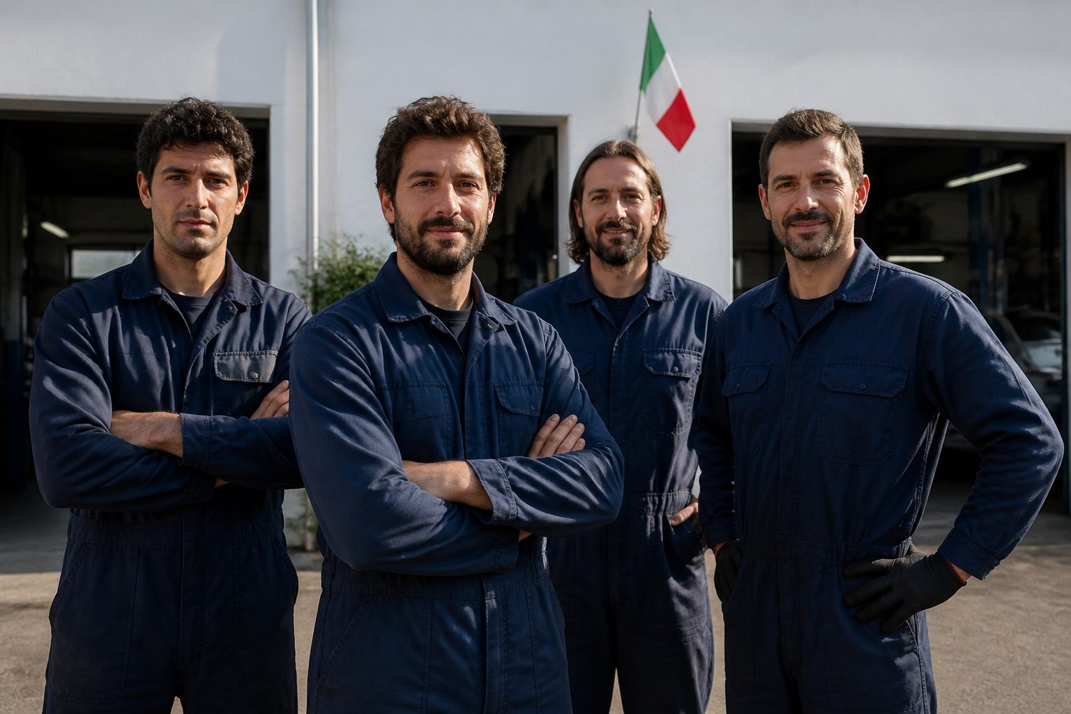 Tecnici Officina Nobile davanti al laboratorio di Modena